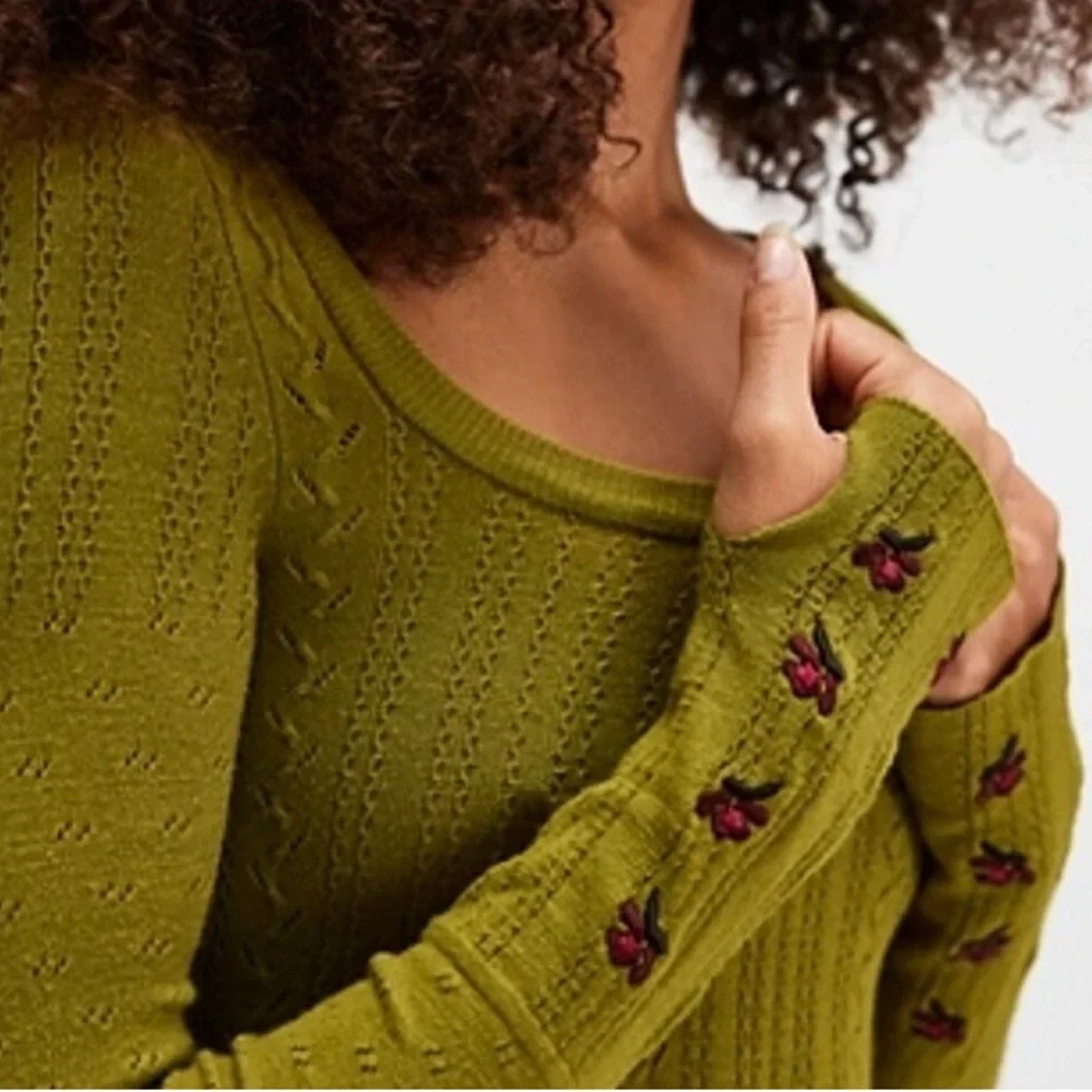 NWOT Intimately Free People Embroidered Body Suit Large Green